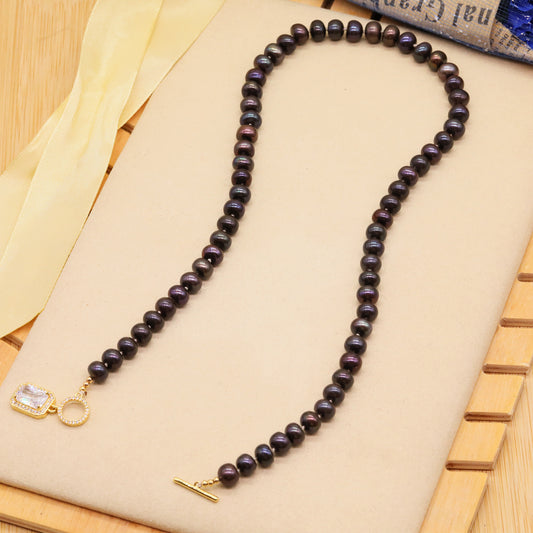 18.5inch Long Black Freshwater Pearl Necklace Luxury Square Pendant Black Freshwater Pearl Necklace, Gift Box Wrap, Men'S And Women'S Freshwater Pearl Necklace Gift, Perfect For Everyday And Every Occasion