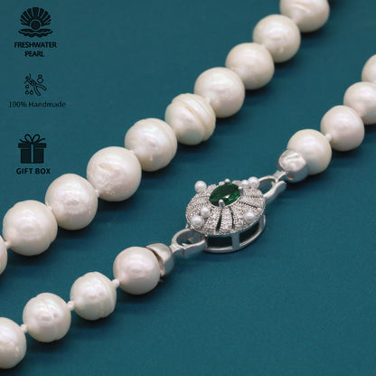 Exquisite 19.7inch long white Baroque natural Freshwater Pearl necklace Handmade fresh water pearl necklace with silver turquoise buckle, unique Christmas, Valentine's Day and Thanksgiving holiday gift, with gift box【XL-2412White-01】