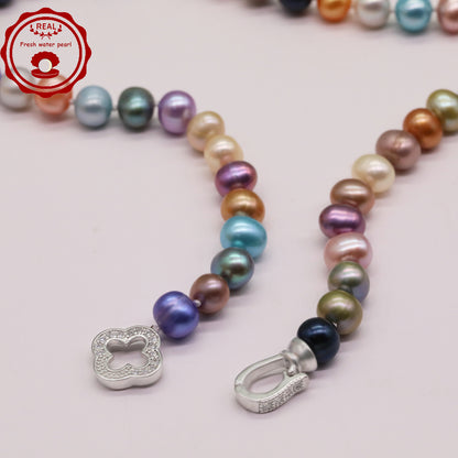 Natural Multicolor Freshwater Pearl Necklace Handmade 18.1Inch Length 7-8Mm Natural Freshwater Pearl Necklace with Flower Clasp Genuine  Freshwater Pearl Necklace Comes with Gift Box 【NK-XL2501Colour-01】