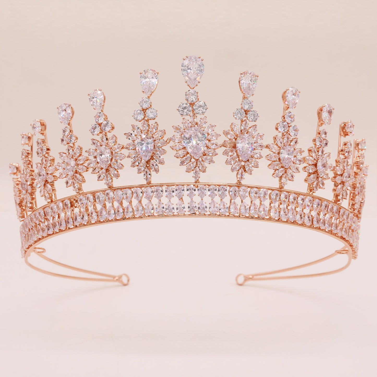 2.75inch high rose gold zircon crown sunflower shape queen zircon crown for banquets, parties and festivals