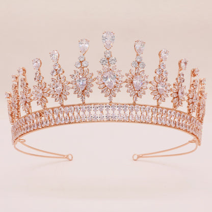2.75inch high rose gold zircon crown sunflower shape queen zircon crown for banquets, parties and festivals