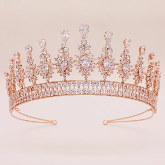 2.75inch high rose gold zircon crown sunflower shape queen zircon crown for banquets, parties and festivals
