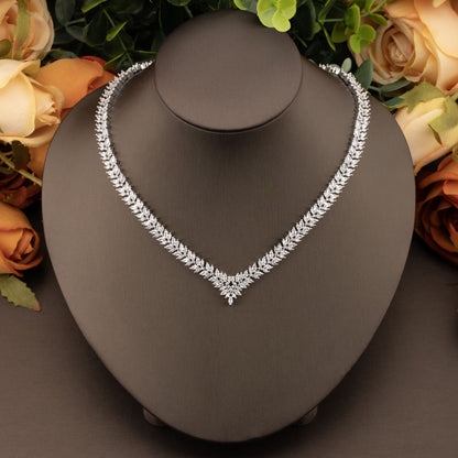 1 set of luxurious and elegant inlaid cubic zirconia v-neck wheat ear design jewelry set suitable for women’s wedding wear