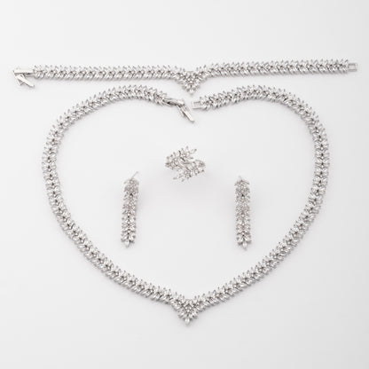 1 set of luxurious and elegant inlaid cubic zirconia v-neck wheat ear design jewelry set suitable for women’s wedding wear