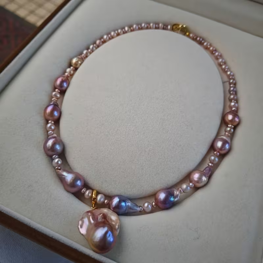 Natural Baroque Necklace with Natural Freshwater Pearls & Glossy Shaping