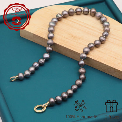 100% handmade authentic 10-11mm grey natural Freshwater Pearl necklace Elegant 17.7inch long men's and women's luxury freshwater pearl necklace with gift box, perfect for everyday and birthday parties, ideal forValentine's Day[XL-2411Sliver-002]