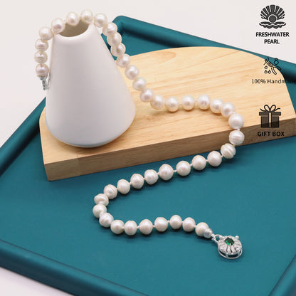 Exquisite 19.7inch long white Baroque natural Freshwater Pearl necklace Handmade fresh water pearl necklace with silver turquoise buckle, unique Christmas, Valentine's Day and Thanksgiving holiday gift, with gift box【XL-2412White-01】