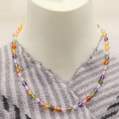 Real 6mm Multicolor Zircon Necklace 17.7inch Long Zircon Necklace, Everyday Wild Zircon Necklace