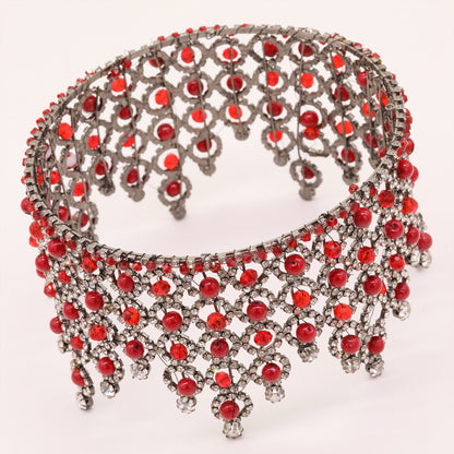 3.93inch Long Round Red Bead Crown Unique Princess Crown Queen Crown, suitable for everyday, festival and party