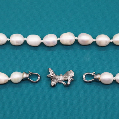 An Elegant Freshwater Pearl Necklace with Lovely Bow Detail, Fashion Themed Pearl Chain for Women, Sweet And Elegant Style Accessories【NK-XL2501White-06】