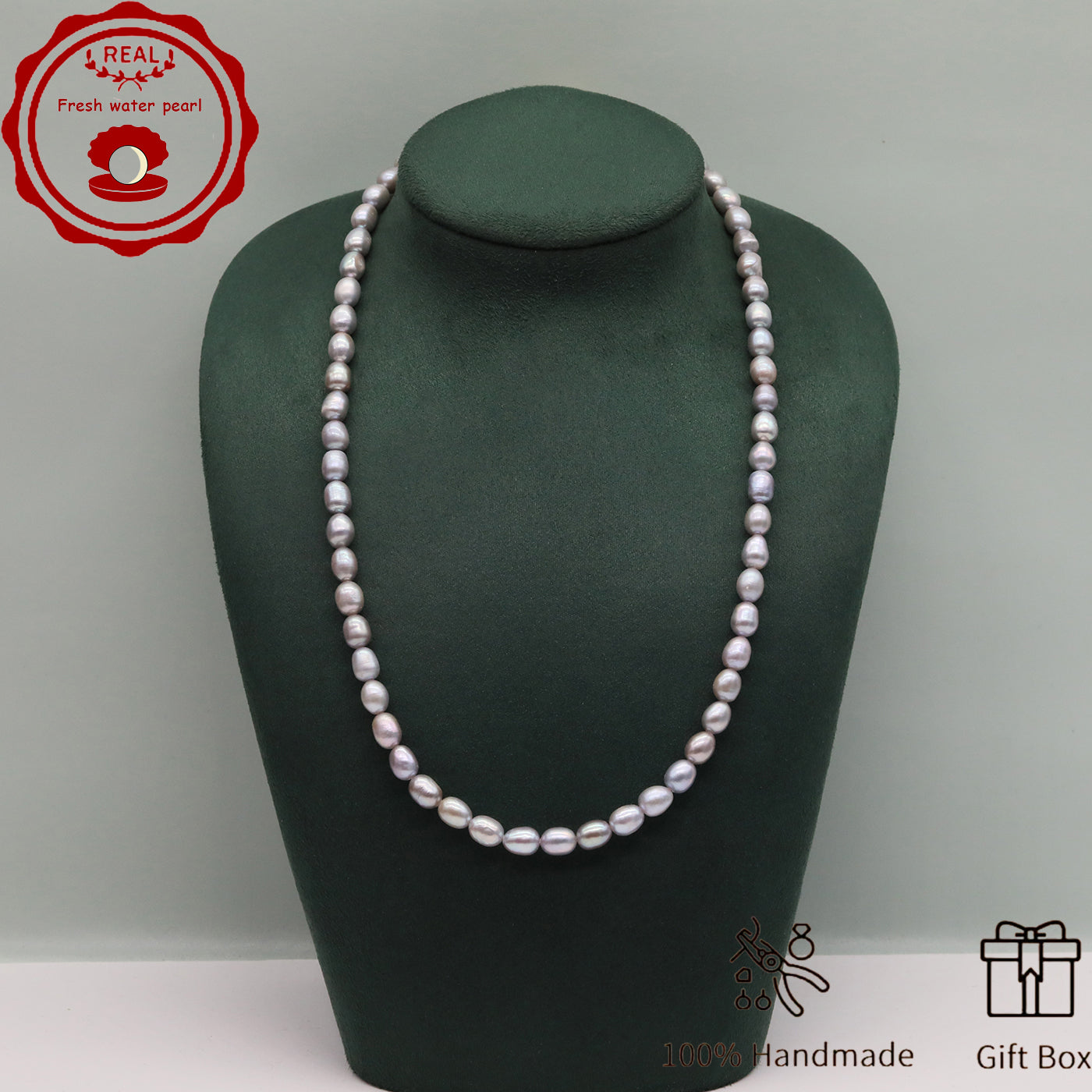 Elegant Handcrafted Gray Freshwater Pearl Necklace with Golden-Embellished Butterfly Clasp, Perfect for Daily Wear & Special Occasions, Includes Gift Box[NK-XL2501silver-02]