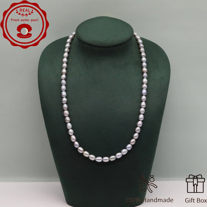 Elegant Handcrafted Gray Freshwater Pearl Necklace with Golden-Embellished Butterfly Clasp, Perfect for Daily Wear & Special Occasions, Includes Gift Box[NK-XL2501silver-02]