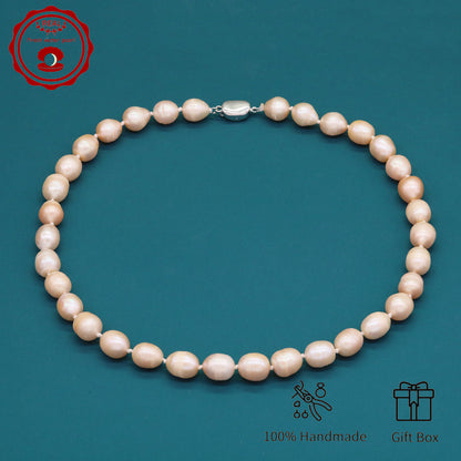 Elegant 16.5" Pink Freshwater Pearl Necklace - Handcrafted, 10mm Beads with Gift Box - Perfect for Casual Attire & Special Occasions【XL-2411PInk-001】