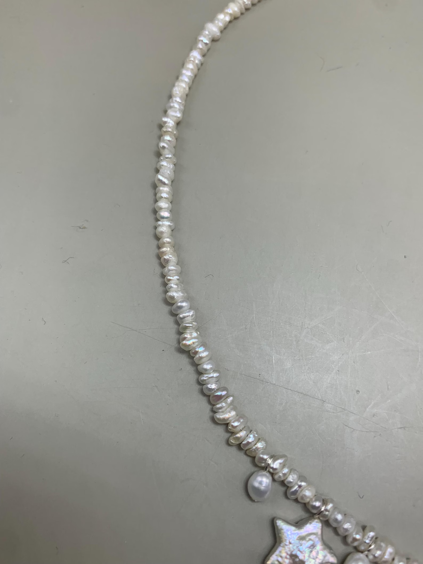 Star-themed freshwater baroque pearl necklace, designed with three different Pearl,sterling silver