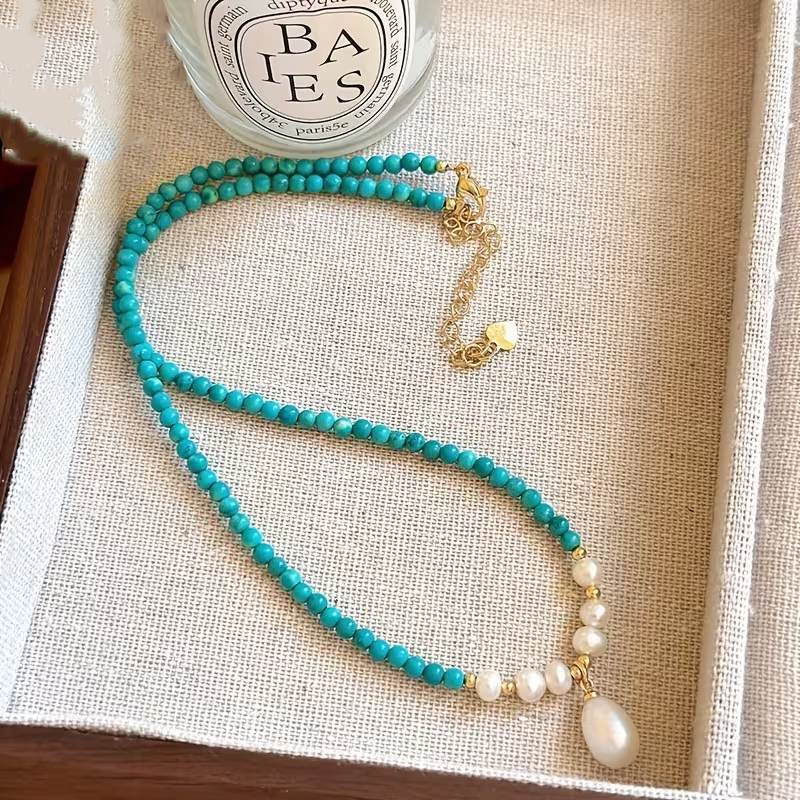New Retro Turquoise with Freshwater Pearl Necklace