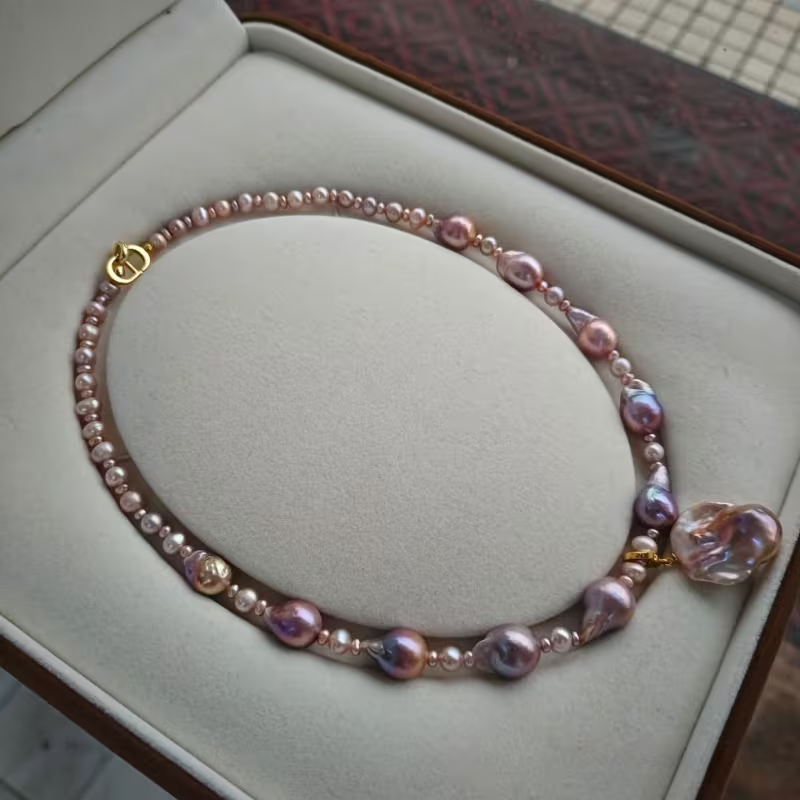 Natural Baroque Necklace with Natural Freshwater Pearls & Glossy Shaping