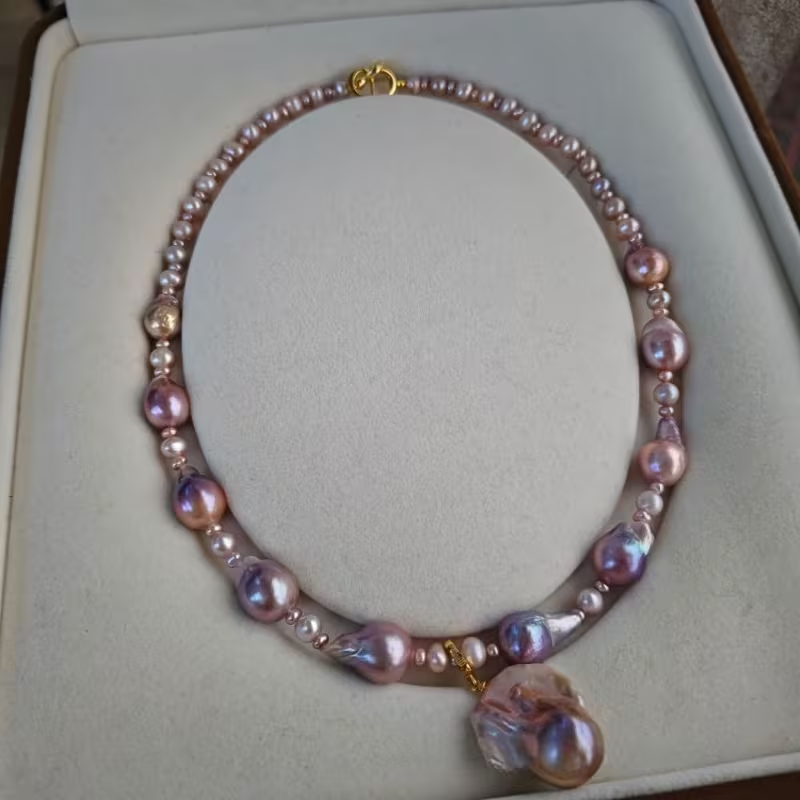 Natural Baroque Necklace with Natural Freshwater Pearls & Glossy Shaping