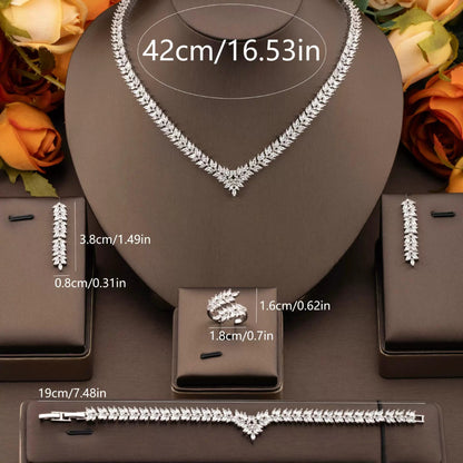 1 set of luxurious and elegant inlaid cubic zirconia v-neck wheat ear design jewelry set suitable for women’s wedding wear