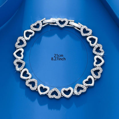 1 luxurious and elegant inlaid sparkling cubic zirconia hollow love design bracelet suitable for women's wedding