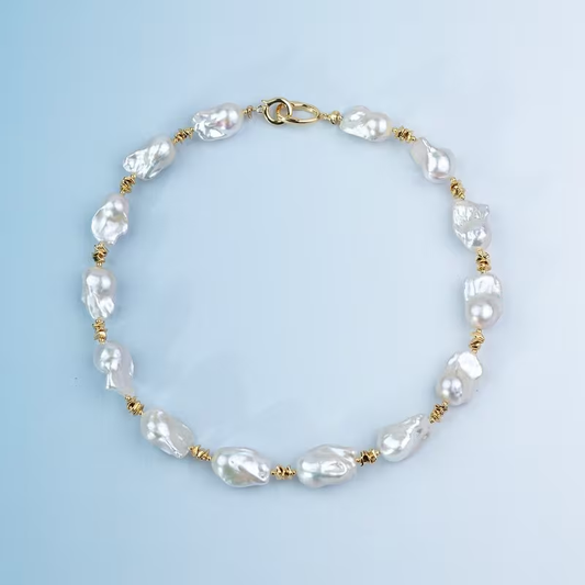 Fashion White Freshwater Pearls Necklace | Irregular Round Baroque Style