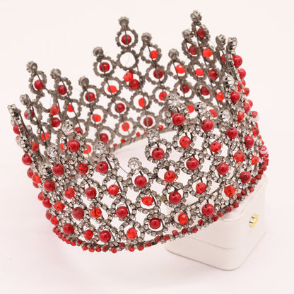 3.93inch Long Round Red Bead Crown Unique Princess Crown Queen Crown, suitable for everyday, festival and party