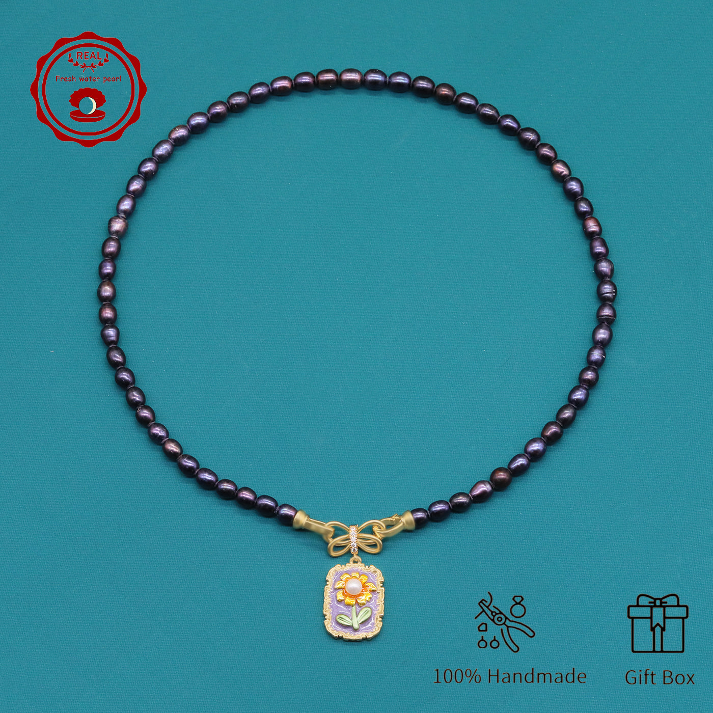 100% Handmade Elegant Freshwater Pearl Pendant Necklace, with Two Ways to Wear, with Fresh Flower Design Inside, Perfect for Mother'S Day, Parties, Daily Gifts, Business, Dinners - Suitable for All Seasons[NK-XL2501-Purple-02]