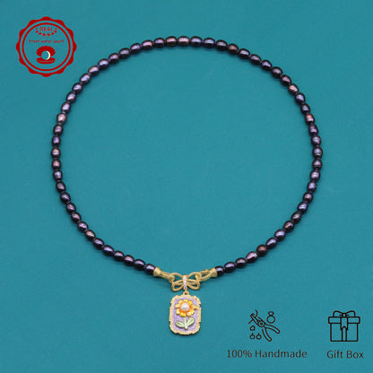 100% Handmade Elegant Freshwater Pearl Pendant Necklace, with Two Ways to Wear, with Fresh Flower Design Inside, Perfect for Mother'S Day, Parties, Daily Gifts, Business, Dinners - Suitable for All Seasons[NK-XL2501-Purple-02]