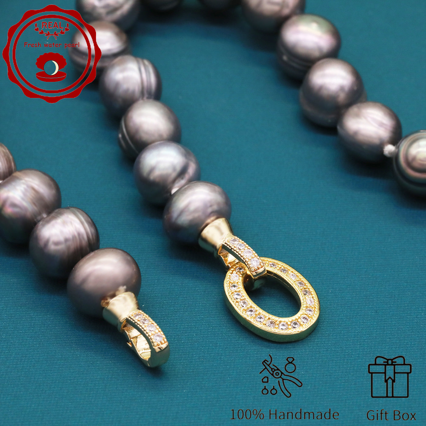 100% handmade authentic 10-11mm grey natural Freshwater Pearl necklace Elegant 17.7inch long men's and women's luxury freshwater pearl necklace with gift box, perfect for everyday and birthday parties, ideal forValentine's Day[XL-2411Sliver-002]