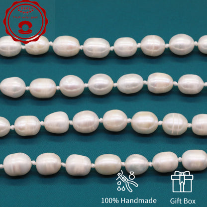 100% Handmade Natural White Freshwater Pearl Necklace Luxury 17.3Inch Long 9Mm White Natural Freshwater Pearl Necklace Comes with a Stylish Flower Clasp Gift Box, Give It to Him/Her, Suitable for Daily and  Valentine'S Day[NK-XL2501-White-02]