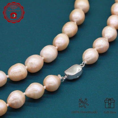 Elegant 16.5" Pink Freshwater Pearl Necklace - Handcrafted, 10mm Beads with Gift Box - Perfect for Casual Attire & Special Occasions【XL-2411PInk-001】