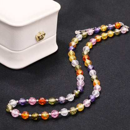 Real 6mm Multicolor Zircon Necklace 17.7inch Long Zircon Necklace, Everyday Wild Zircon Necklace