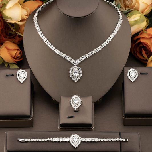 1 set of luxurious and elegant inlaid sparkling cubic zirconia sun jewelry set suitable for ladies party wear