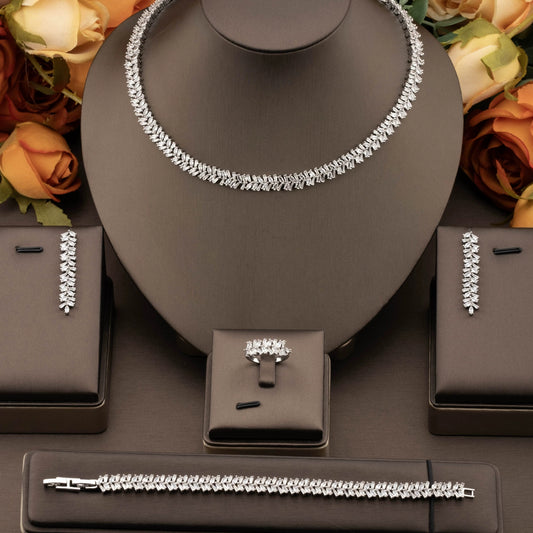 1 set of luxurious inlaid cubic zirconia wheat ear design jewelry set suitable for ladies wedding parties