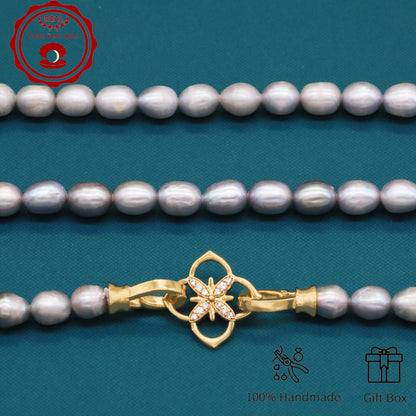 Elegant Handcrafted Gray Freshwater Pearl Necklace with Golden-Embellished Butterfly Clasp, Perfect for Daily Wear & Special Occasions, Includes Gift Box[NK-XL2501silver-02]
