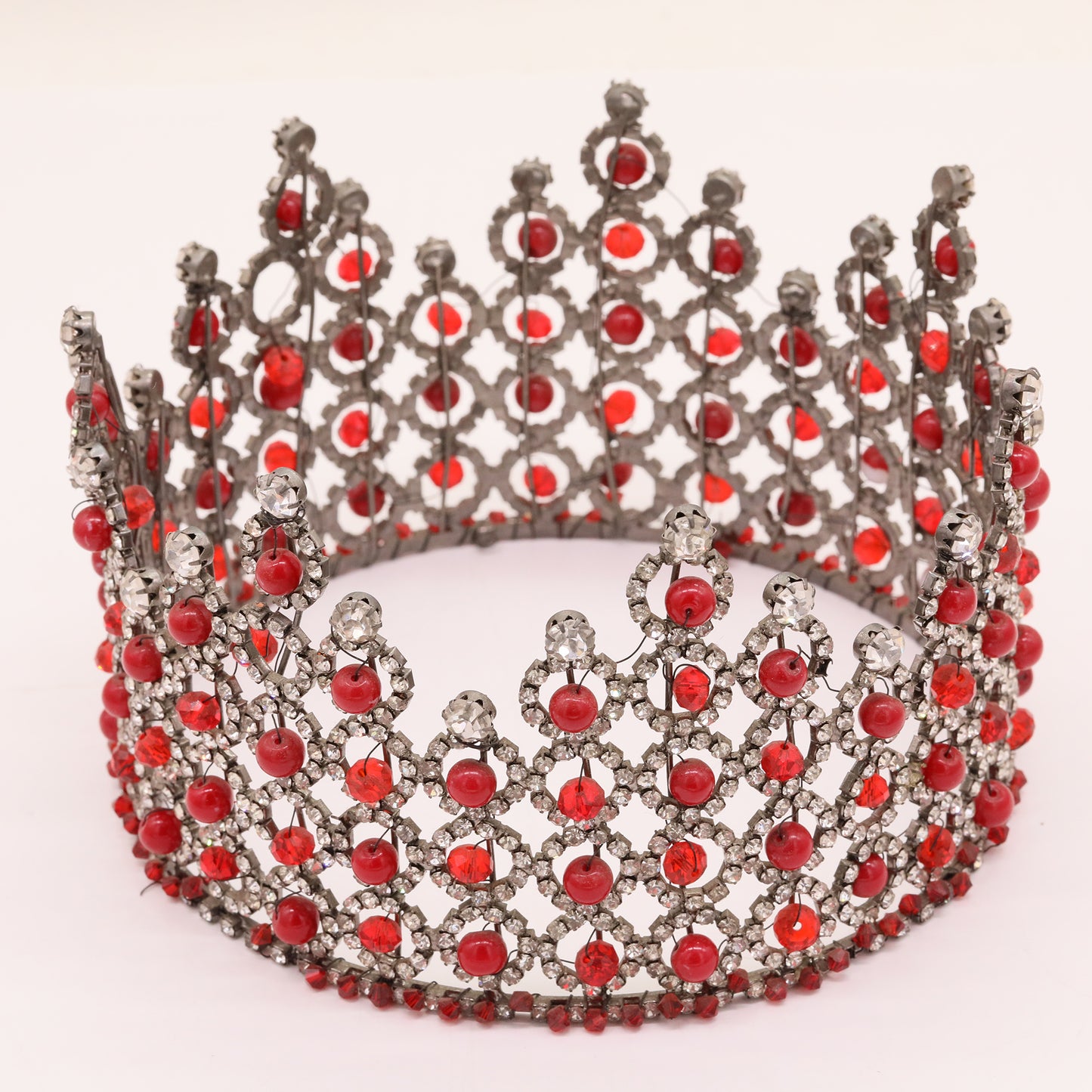 3.93inch Long Round Red Bead Crown Unique Princess Crown Queen Crown, suitable for everyday, festival and party