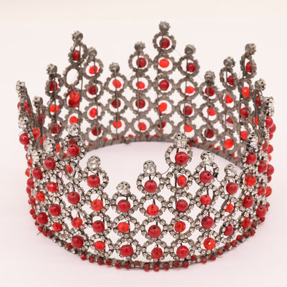 3.93inch Long Round Red Bead Crown Unique Princess Crown Queen Crown, suitable for everyday, festival and party
