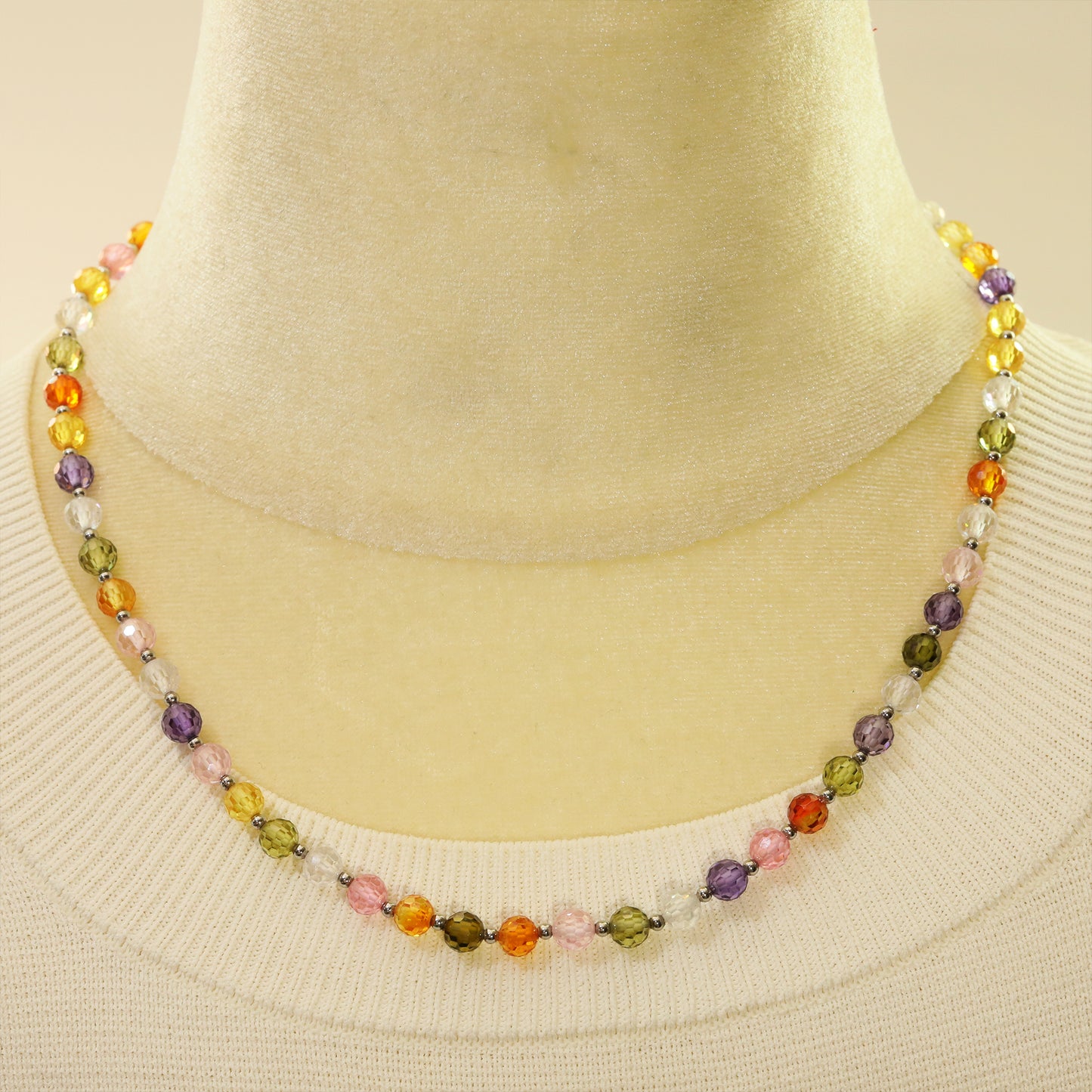 Real 6mm Multicolor Zircon Necklace 17.7inch Long Zircon Necklace, Everyday Wild Zircon Necklace