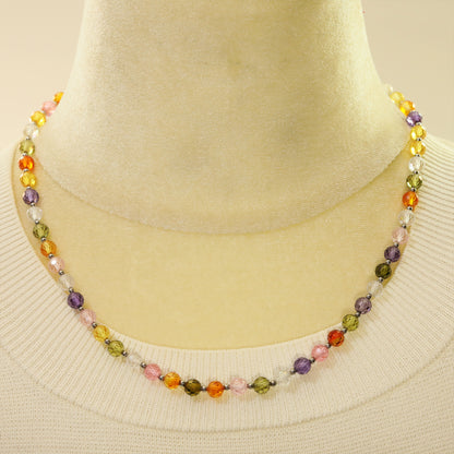 Real 6mm Multicolor Zircon Necklace 17.7inch Long Zircon Necklace, Everyday Wild Zircon Necklace