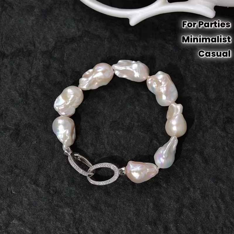 White Large Baroque Freshwater Pearls Bracelet