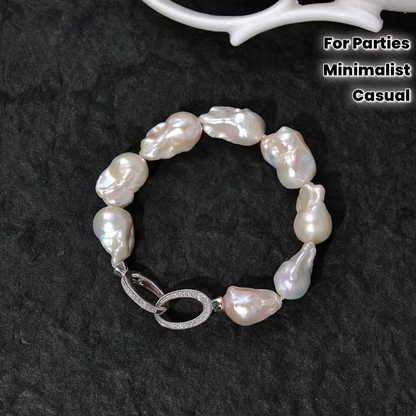 White Large Baroque Freshwater Pearls Bracelet