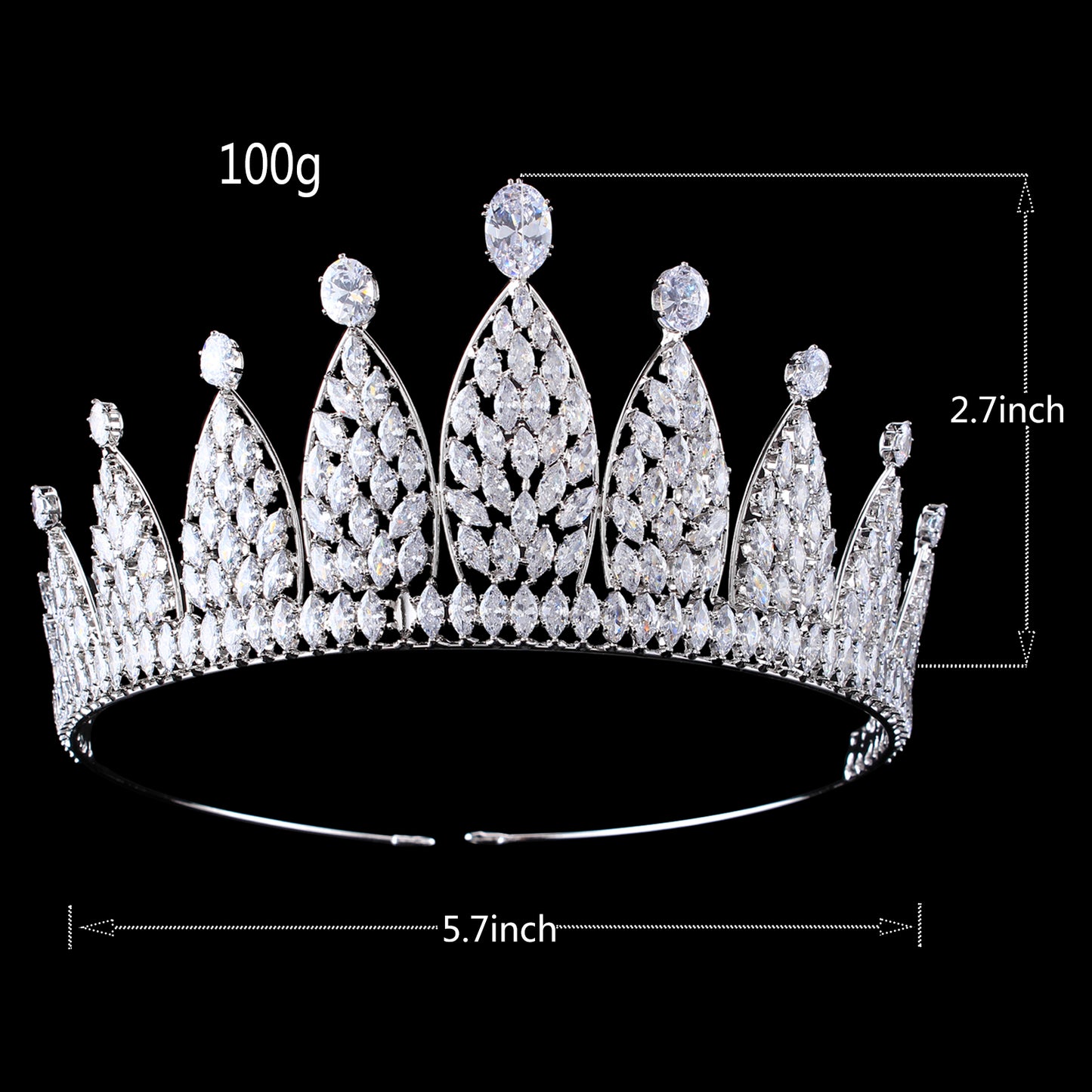 A 2.7inch tall silver Zircon Crown Elegant Zircon wedding Crown tiara, ideal for Christmas and Valentine's Day gifts, perfect for everyday, wedding, birthday party and anniversary wear Zircon tiara