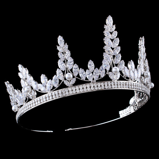 1 Stylish 2.8inch tall real Zircon and Pearl Tiara Elegant Ah Ladies tiara, Bridal Wedding Tiara, Rhinestone Queen Tiara, PROM masquerade PROM Silver Zircon Crown Princess Tiara