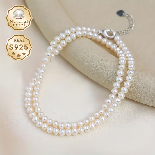 Women's Fashion Freshwater Pearls Necklace - S925 Silver/4-4.5mm Natural Freshwater Pearls. Elegant Design with Variations in Shape and Color