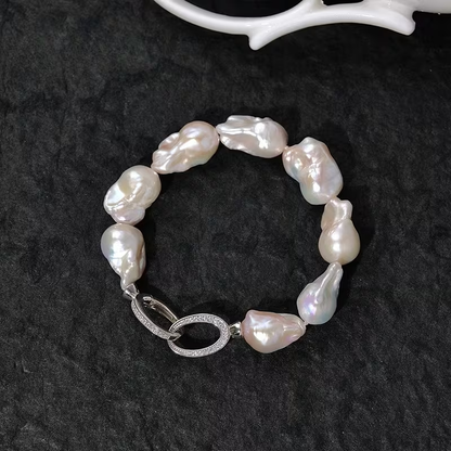 White Large Baroque Freshwater Pearls Bracelet