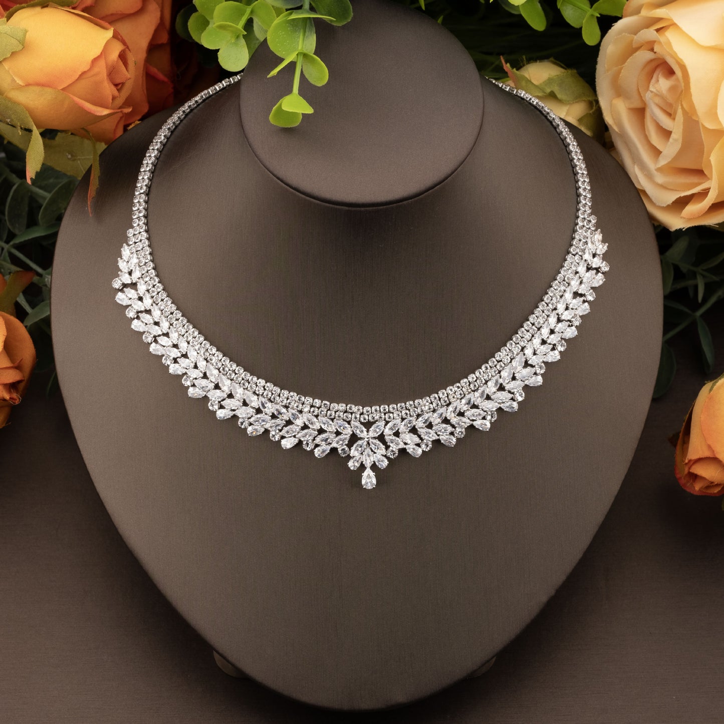 1 set of elegant inlaid sparkling cubic zirconia bouquet pendant design jewelry set for ladies party banquet