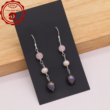 1 pair of stylish 925 silver and Fresh Water Pearl earrings fresh water pearl pendant earrings, ideal for  Valentine's Day holiday gifts, perfect for everyday, wedding, anniversary earrings[EH-2412Purple-01]