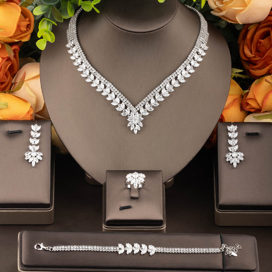 1 elegant set of sparkling cubic zirconia bouquet pendant design jewelry set