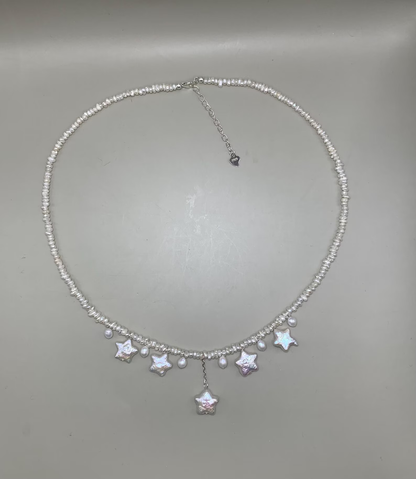 Star-themed freshwater baroque pearl necklace, designed with three different Pearl,sterling silver