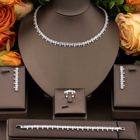 1 set of elegant inlaid sparkling cubic zirconia bouquet pendant design jewelry set for ladies party