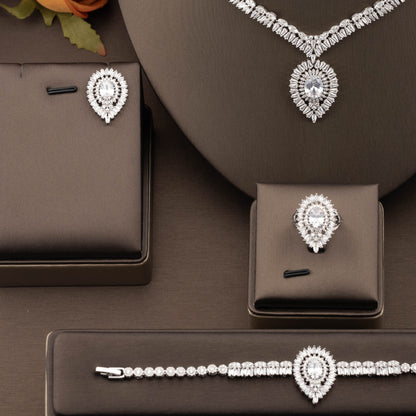 1 set of luxurious and elegant inlaid sparkling cubic zirconia sun jewelry set suitable for ladies party wear